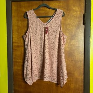 Avenue Womens Pink Lined Stretch Lace Sleeveless Tank Size 26/28 BNWT